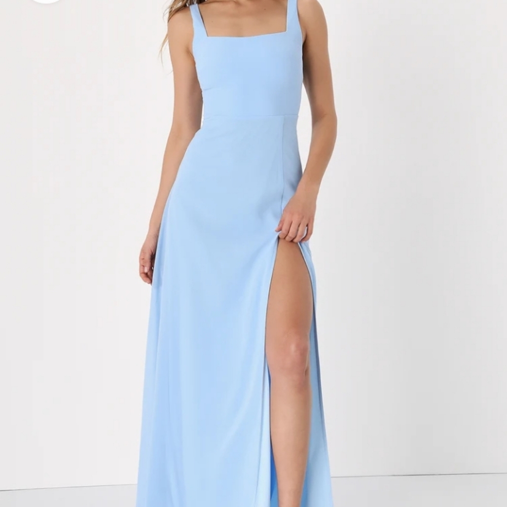 NEW Lulus Remarkable Arrival Powder Blue Sleeveless Maxi Dress